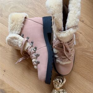 J. Crew Pink and Cream Suede Winter Nordic Boots